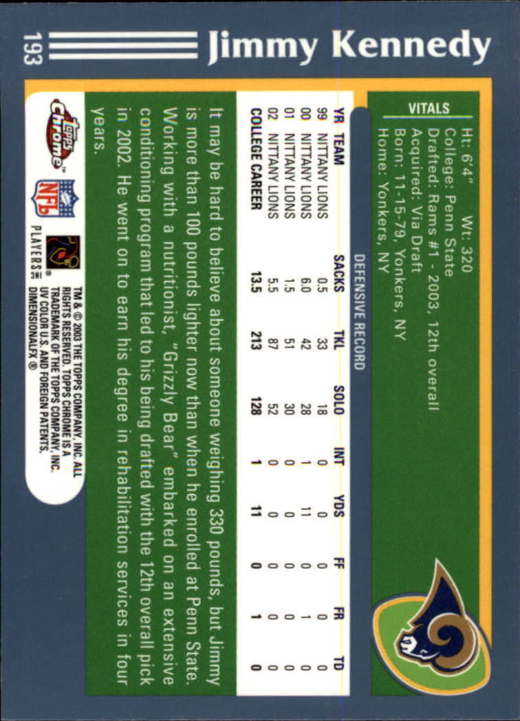 B1544- 2003 Topps Chrome FB Card #s 1-200 +Rookies -You Pick- 15+ FREE US SHIP - Picture 344 of 356