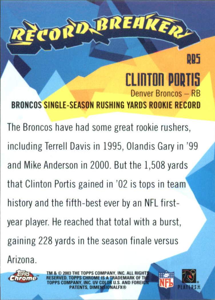 2003 Topps Chrome Record Breakers #RB5 Clinton Portis back image