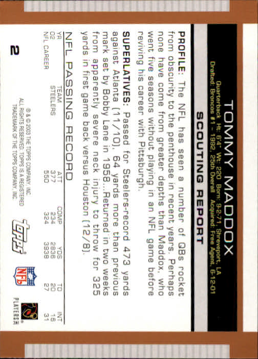 2003 Topps Draft Picks and Prospects #2 Tommy Maddox back image