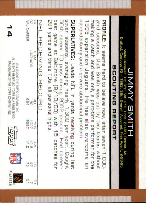 2003 Topps Draft Picks and Prospects #14 Jimmy Smith back image