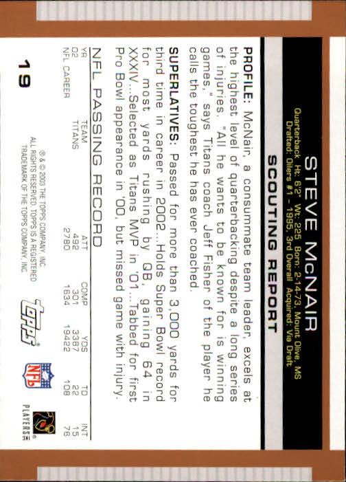 2003 Topps Draft Picks and Prospects #19 Steve McNair back image