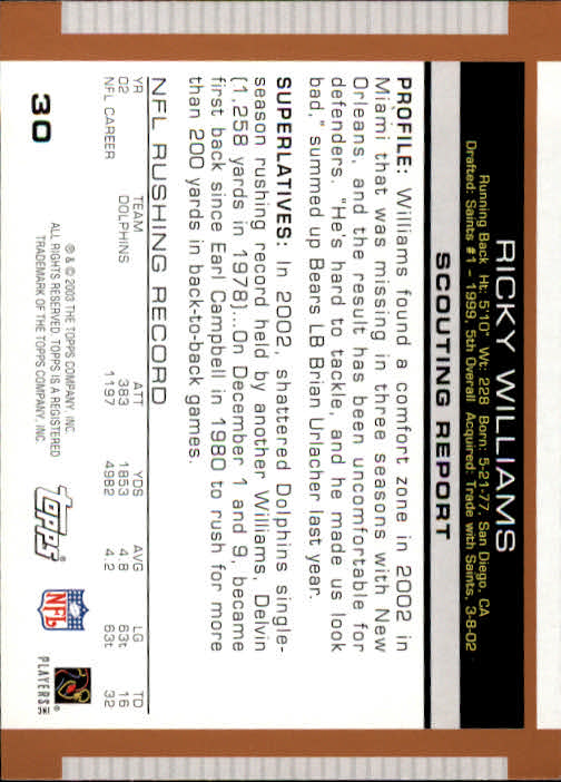 2003 Topps Draft Picks and Prospects #30 Ricky Williams back image