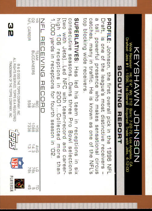 2003 Topps Draft Picks and Prospects #32 Keyshawn Johnson back image