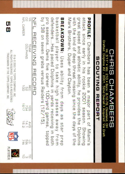 2003 Topps Draft Picks and Prospects #58 Chris Chambers back image