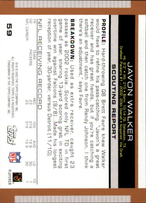 2003 Topps Draft Picks and Prospects #59 Javon Walker back image