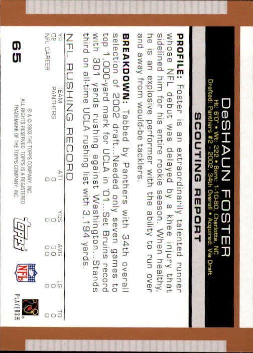 2003 Topps Draft Picks and Prospects #65 DeShaun Foster back image