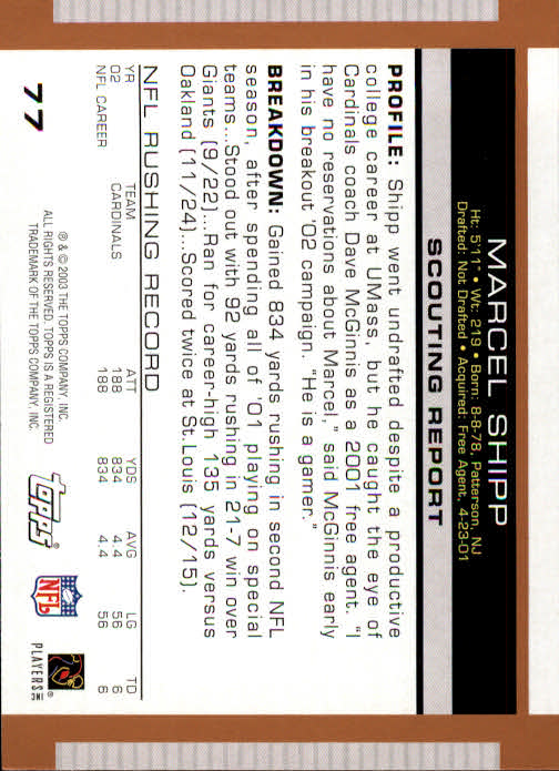2003 Topps Draft Picks and Prospects #77 Marcel Shipp back image