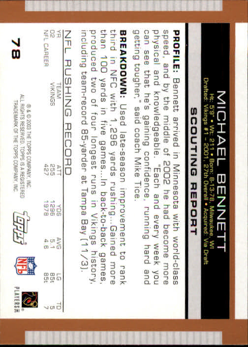 2003 Topps Draft Picks and Prospects #78 Michael Bennett back image