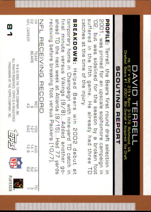 2003 Topps Draft Picks and Prospects #81 David Terrell back image