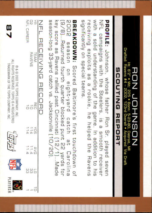 2003 Topps Draft Picks and Prospects #87 Ron Johnson back image