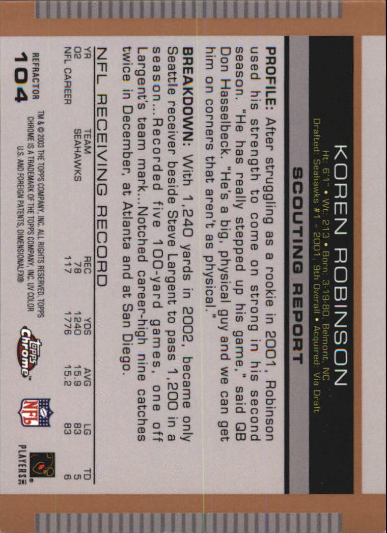 2003 Topps Draft Picks and Prospects Chrome Gold Refractors #104 Koren Robinson