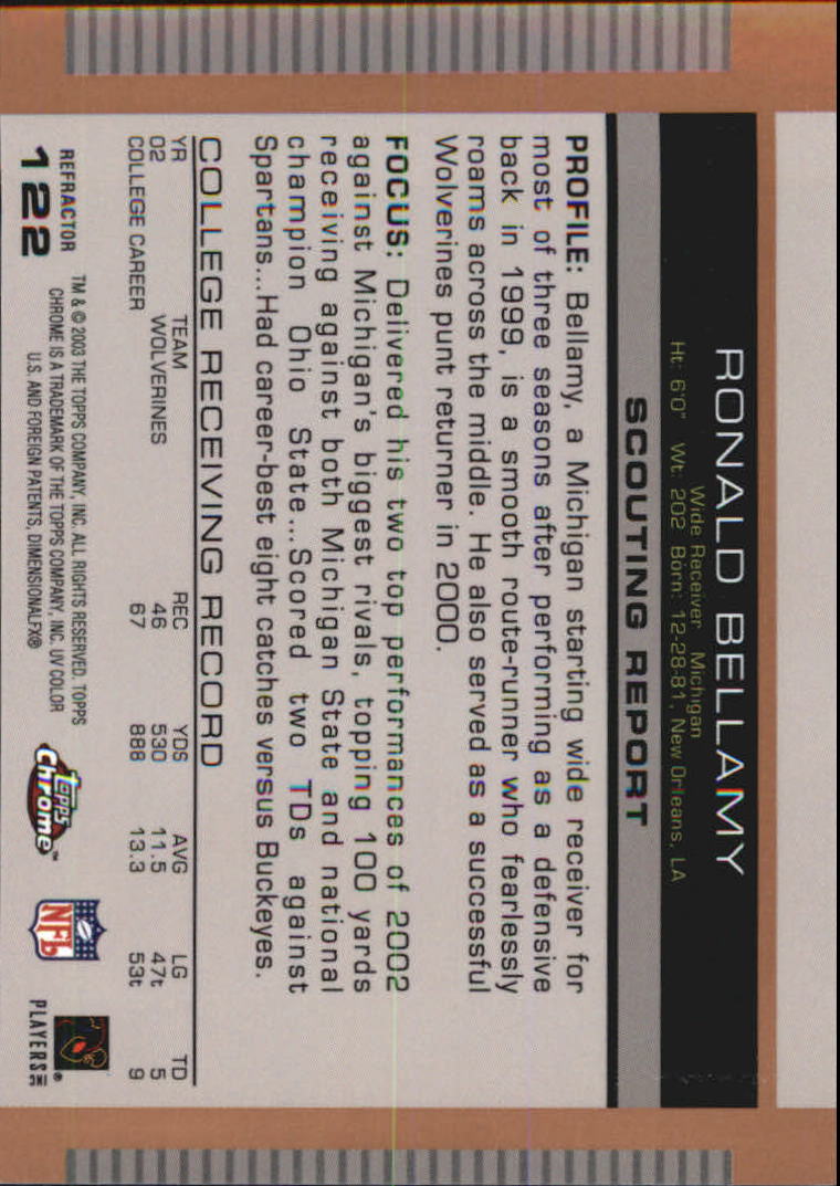 2003 Topps Draft Picks and Prospects Chrome Gold Refractors #122  Ronald Bellamy