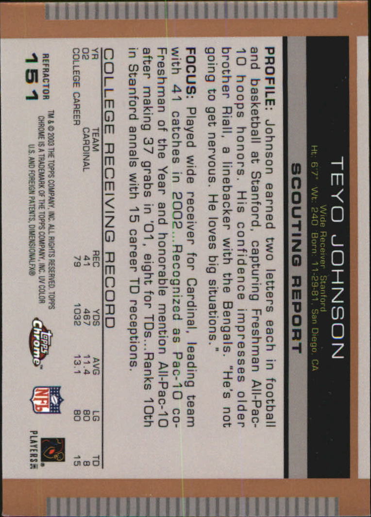 2003 Topps Draft Picks and Prospects Chrome Gold Refractors #151  Teyo Johnson