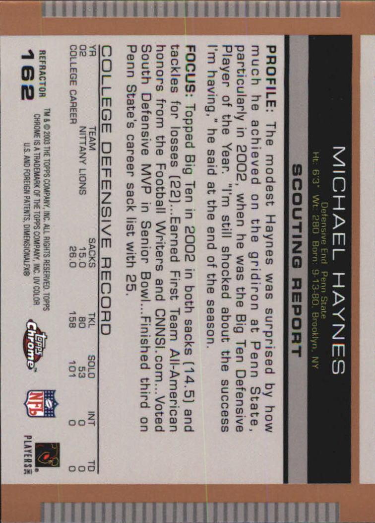 2003 Topps Draft Picks and Prospects Chrome Gold Refractors #162 Michael Haynes