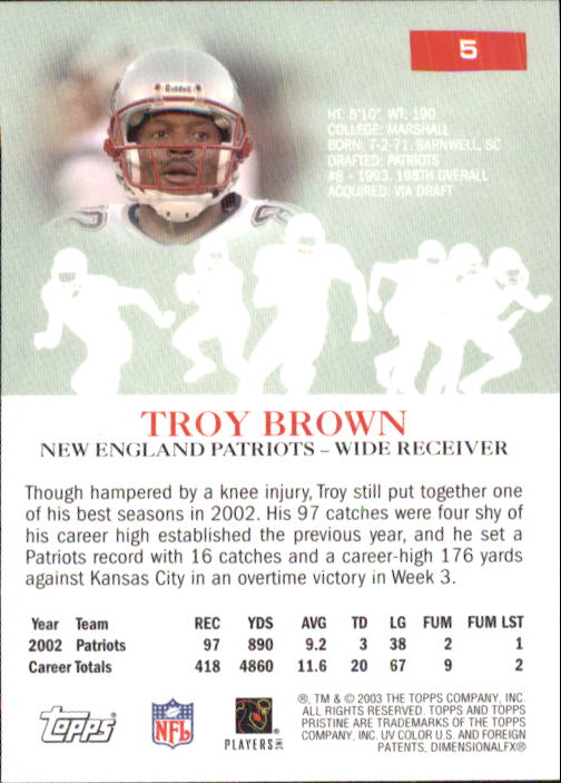 2003 Topps Pristine #5 Troy Brown back image