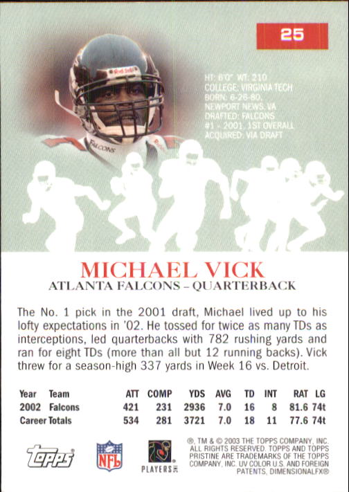 2003 Topps Pristine #25 Michael Vick back image