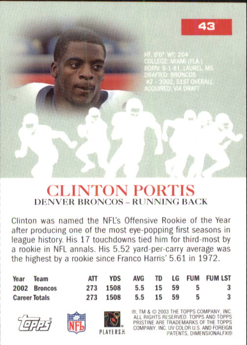 2003 Topps Pristine #43 Clinton Portis back image