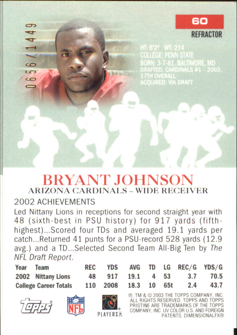 2003 Topps Pristine Refractors #60 Bryant Johnson C back image