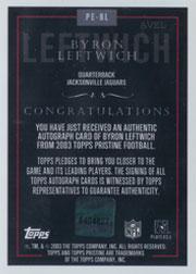 2003 Topps Pristine Autographs #PEBL Byron Leftwich C back image