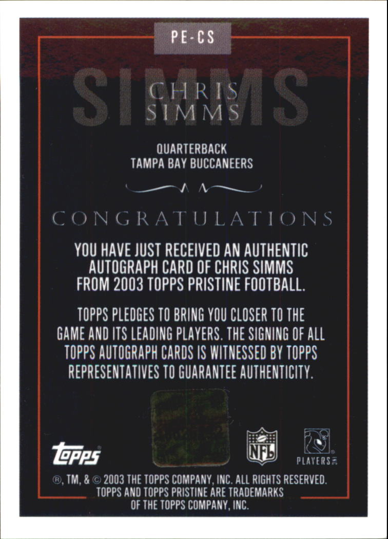 2003 Topps Pristine Autographs #PECS Chris Simms F back image