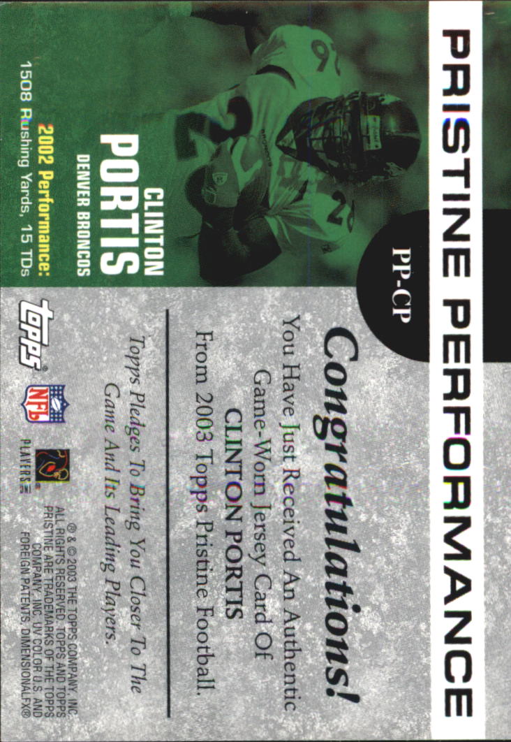 2003 Topps Pristine Performance #PPCP Clinton Portis C back image