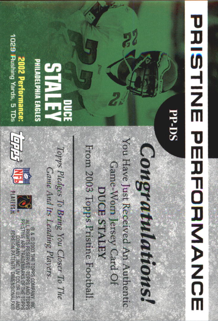 2003 Topps Pristine Performance #PPDS Duce Staley C back image