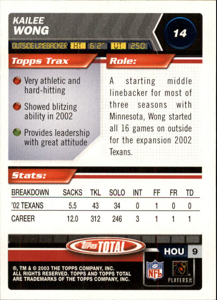 2003 Topps Total #14 Kailee Wong back image