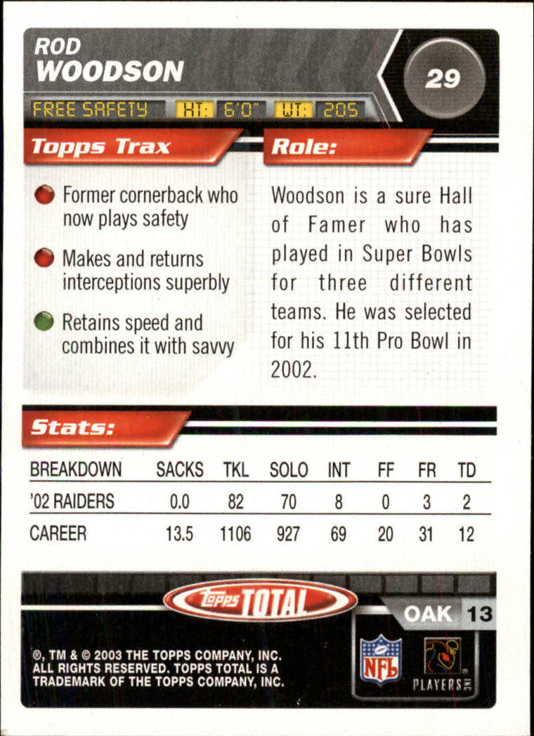 2003 Topps Total #29 Rod Woodson back image