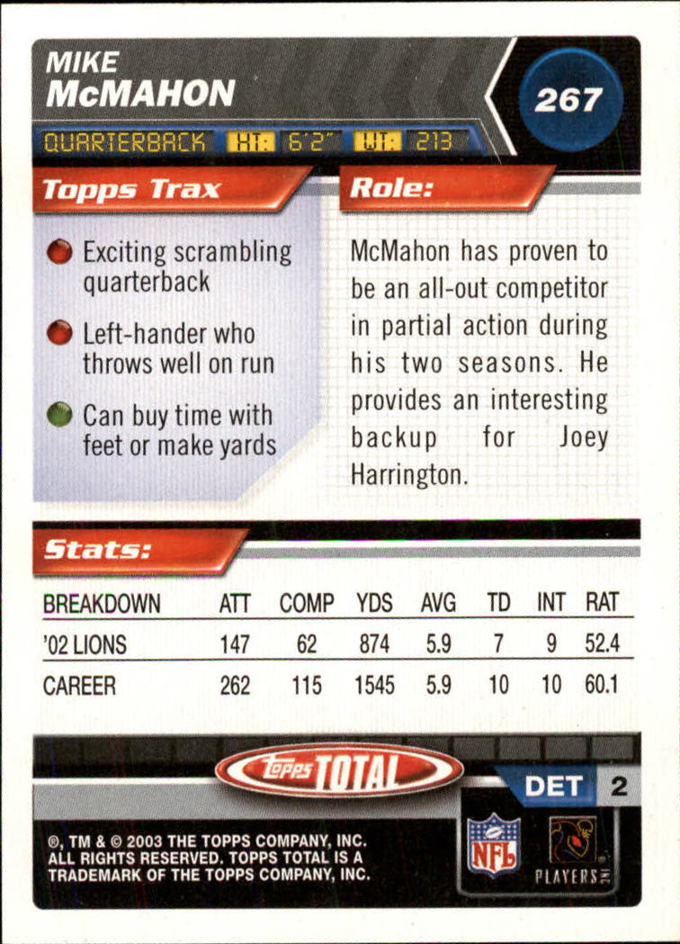 2003 Topps Total #267 Mike McMahon back image