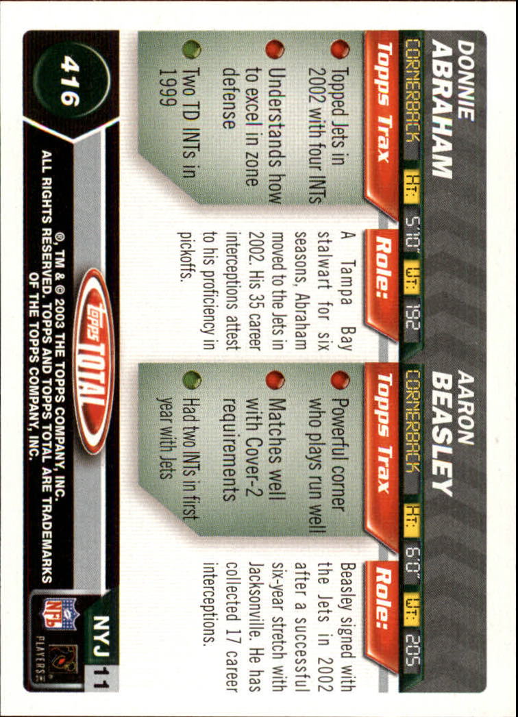 2003 Topps Total #416 Aaron Beasley/Donnie Abraham back image