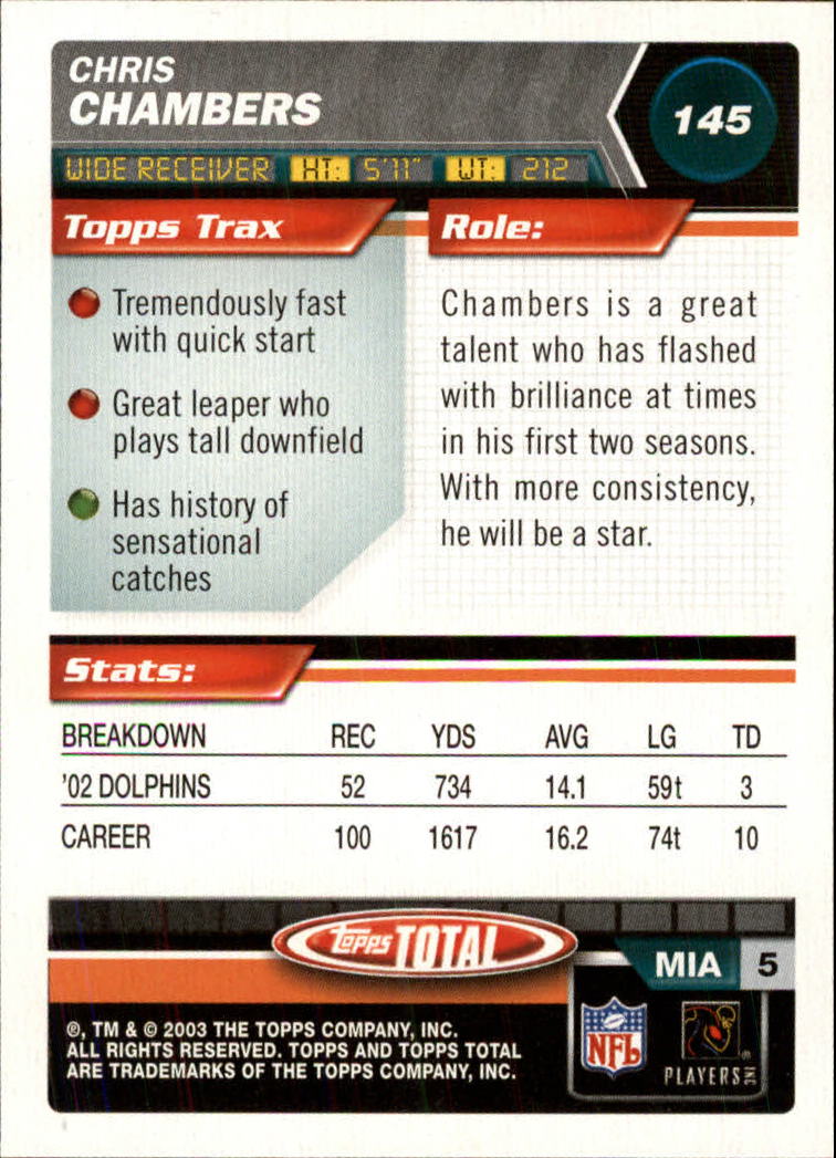 2003 Topps Total Silver #145 Chris Chambers back image