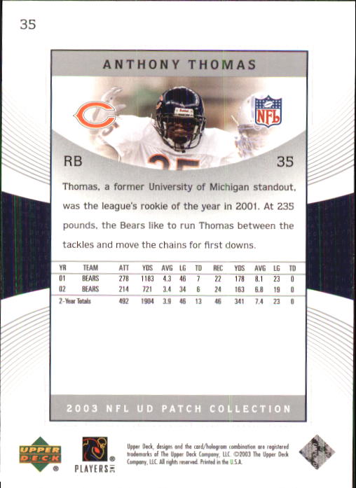 2003 UD Patch Collection #35 Anthony Thomas back image