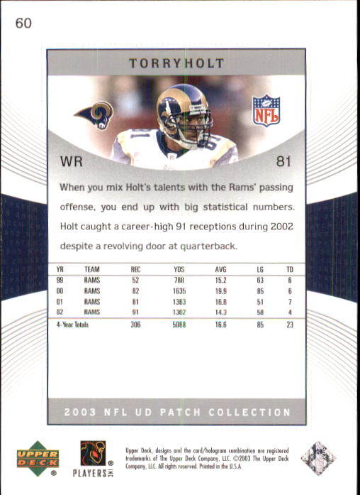 2003 UD Patch Collection #60 Torry Holt back image