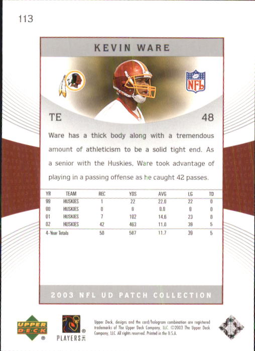 2003 Patch Collection (Upper Deck) Football "Main Set" Cards #1 to #120 - Picture 221 of 235