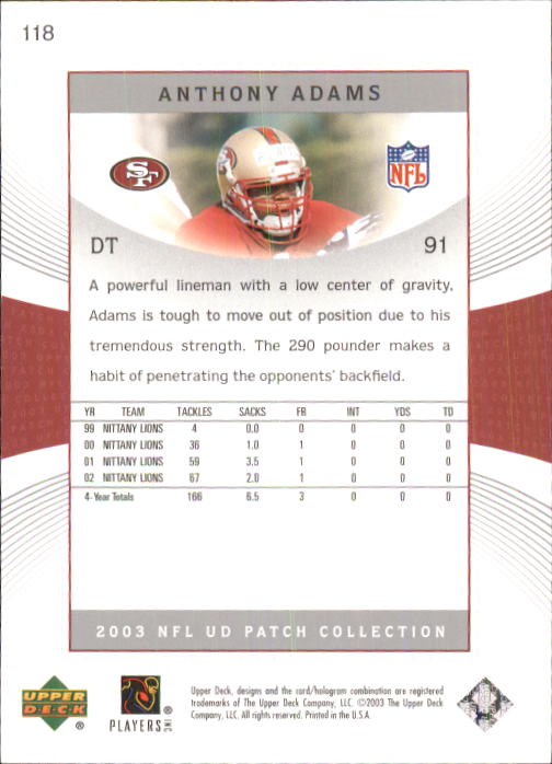 2003 Patch Collection (Upper Deck) Football "Main Set" Cards #1 to #120 - Picture 231 of 235
