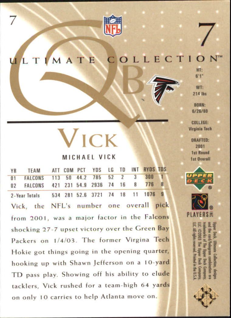 2003 Ultimate Collection #7 Michael Vick back image