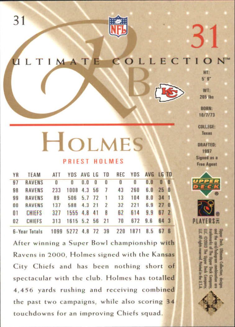 2003 Ultimate Collection #31 Priest Holmes back image