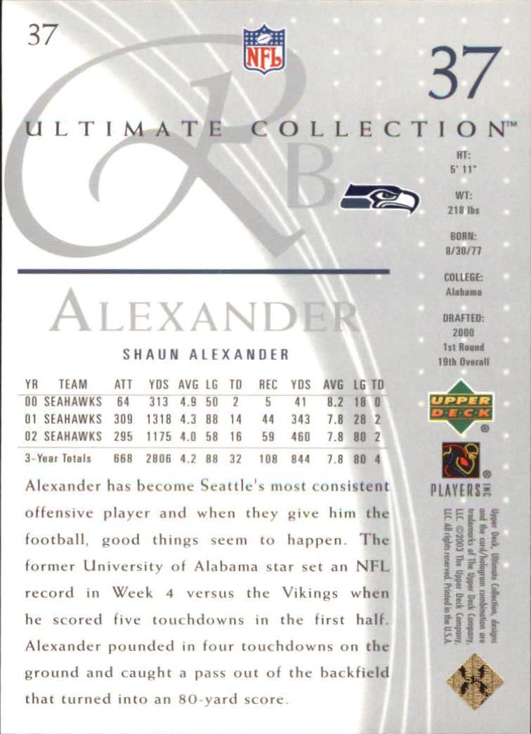 2003 Ultimate Collection #37 Shaun Alexander back image
