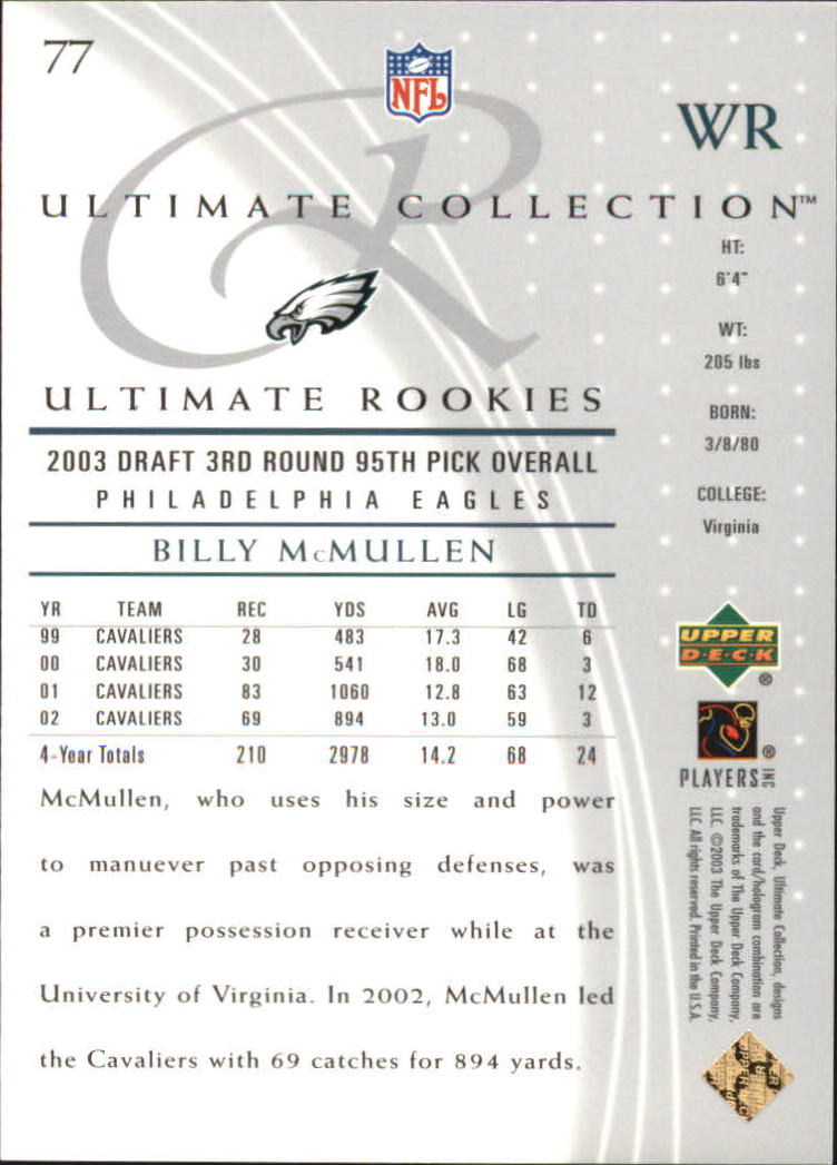 2003 Ultimate Collection #77 Billy McMullen/750 RC back image