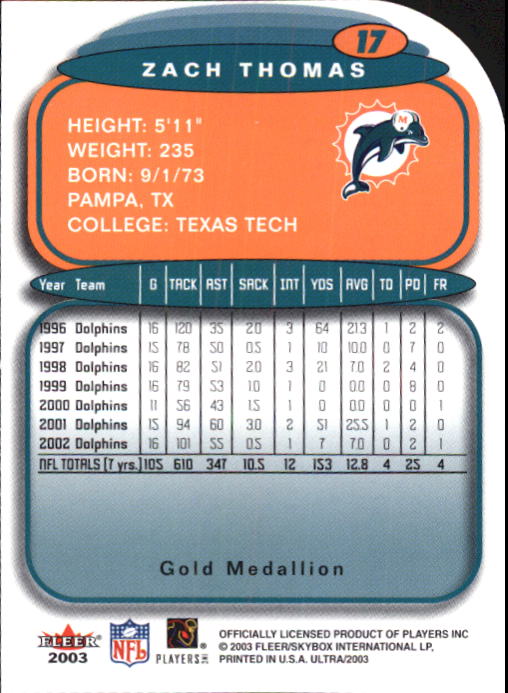 B5117- 2003 Ultra Gold Medallion FB Card #s 1-198 -You Pick- 15+ FREE US SHIP - Picture 27 of 291