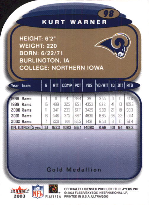 B5117- 2003 Ultra Gold Medallion FB Card #s 1-198 -You Pick- 15+ FREE US SHIP - Picture 145 of 291