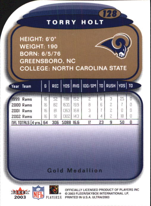 2003 Ultra Gold Medallion #128 Torry Holt back image