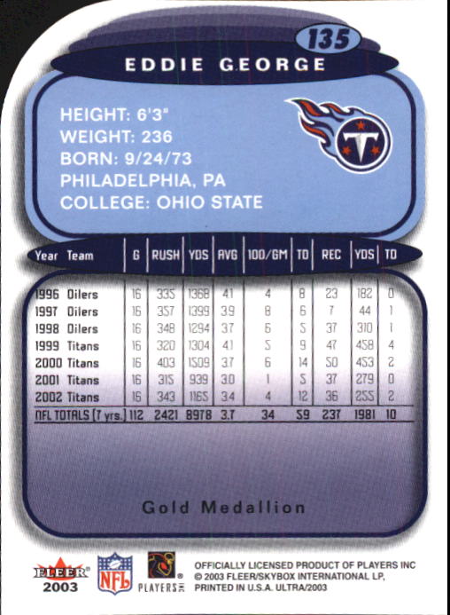 B5117- 2003 Ultra Gold Medallion FB Card #s 1-198 -You Pick- 15+ FREE US SHIP - Picture 199 of 291