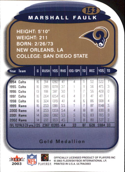 B5117- 2003 Ultra Gold Medallion FB Card #s 1-198 -You Pick- 15+ FREE US SHIP - Picture 231 of 291