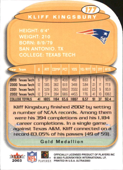 B5117- 2003 Ultra Gold Medallion FB Card #s 1-198 -You Pick- 15+ FREE US SHIP - Picture 269 of 291