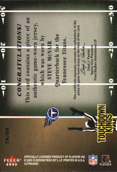 2003 Ultra Touchdown Kings Memorabilia #TKSM Steve McNair back image