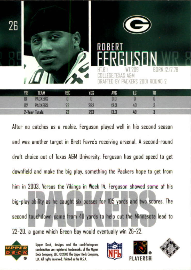 2003 Upper Deck #26 Robert Ferguson back image