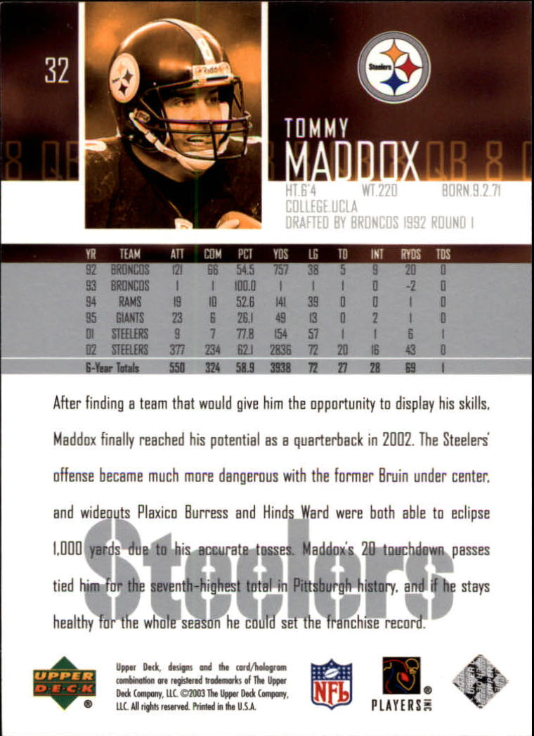 2003 Upper Deck Football "Main Set" Cards #1 to #280