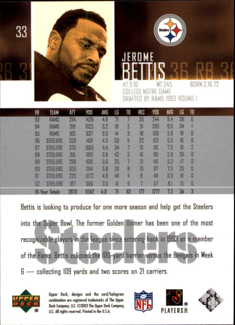 2003 Upper Deck Football "Main Set" Cards #1 to #280