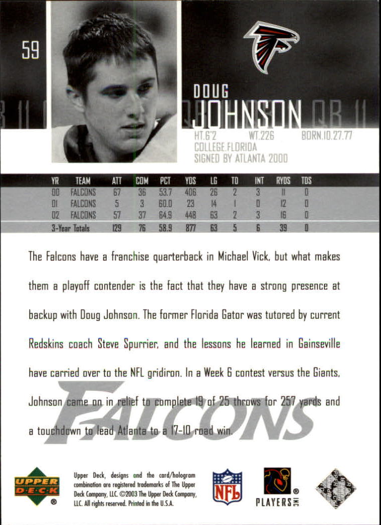 2003 Upper Deck #59 Doug Johnson back image